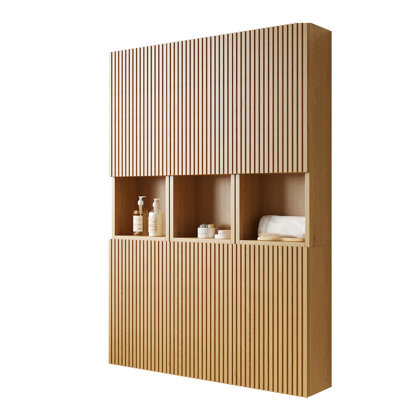 Armoire de salle de bain murale 41 po - 6 armoires à 6 portes Décoration grain de chêne en contreplaqué artisanal et fonctionnel pour diverses pièces