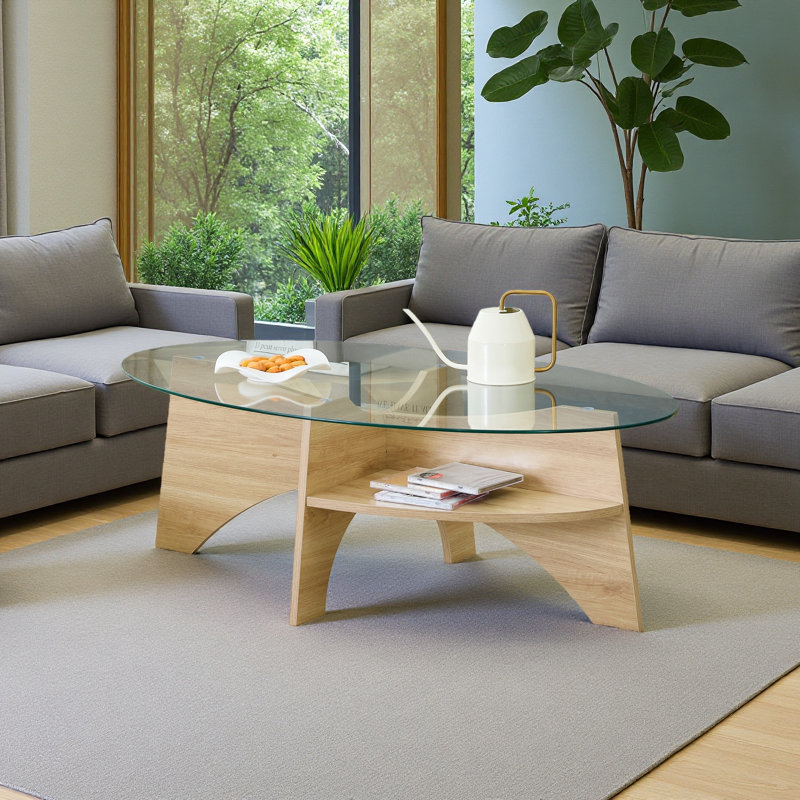 Table basse ovale en verre trempé - Conception multifonctionnelle de 41,3 po x 23,6 po. Plateau de table ovale de forme diagonale avec plateau