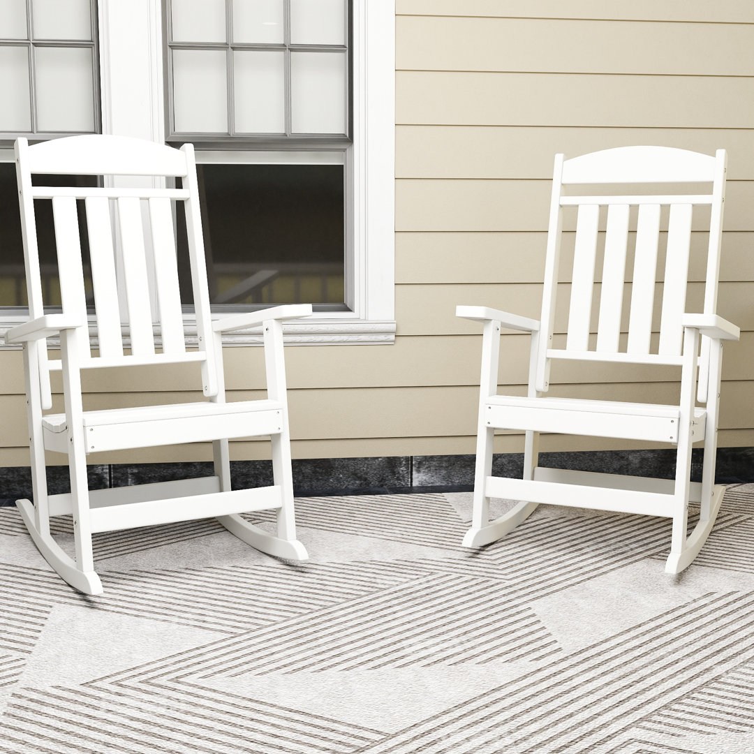 Oxing HDPE Outdoor Rocking Chair (Set of 2) Red Barrel Studio® Frame 