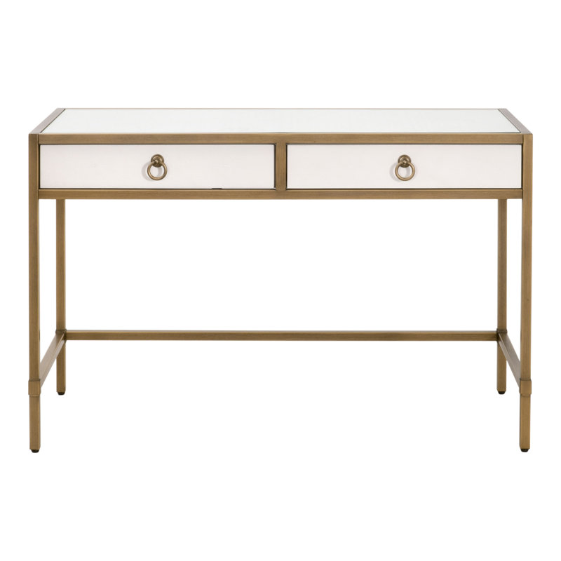 Mercato Metal Base Writing Desk, Pearl Shagreen/Gold