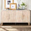 Buffet 59 po courbé rétro avec grandes poignées en bois, tablettes réglables pour la cuisine et la salle à manger, bois massif + rangement et pièce, finition blanc antique