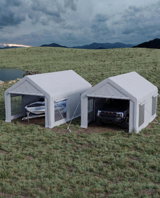 10x20 ft Portable Carport Garage, 2-Pack Heavy Duty Waterproof Shelter with Roll-Up Doors & Mesh Windows, All-Weather Canopy for Cars, Trucks, Boats & Outdoor Events