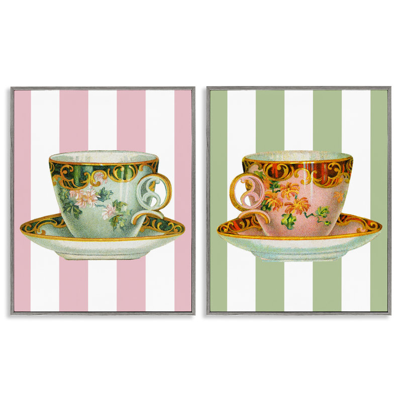 Ensemble de 2 tasses à thé classiques sur rayures, ensemble de giclées par Lil 'Rue, H 14 po x l 11 po