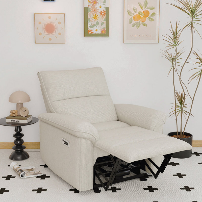 Fabric zero clearance recliner  Power Recliner - USB Port, Small Space, Living Room/Bedroom/RV, Beige