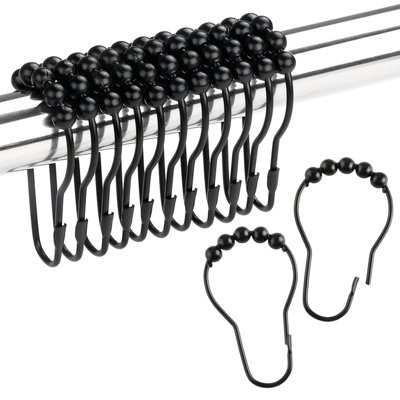 Anneaux de rideau de douche, anneaux de rideau de douche en métal antirouille pour tringles de douche - ensemble de 12, noir mat