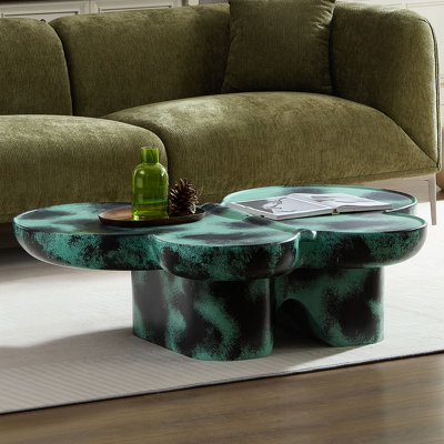 Table basse moderne en faux travertin texturé pour le salon / bureau, vert et noir