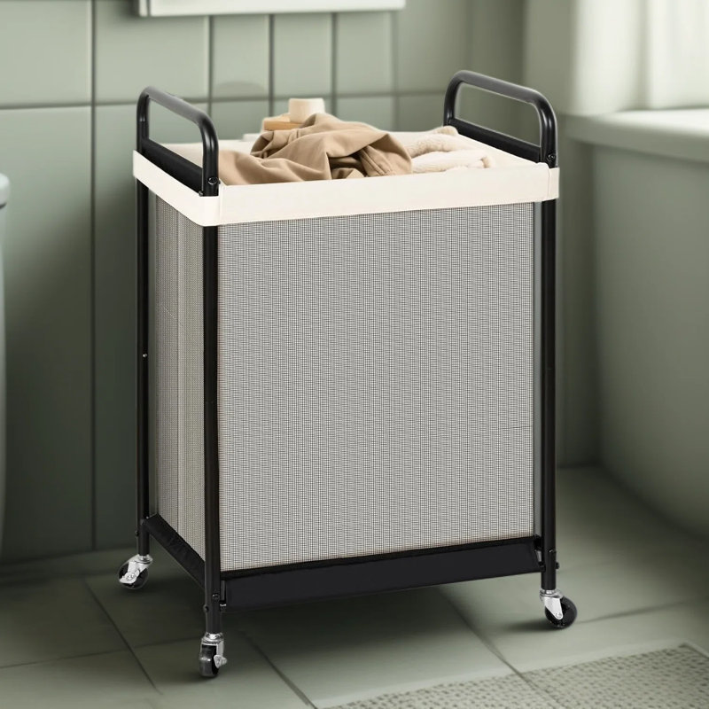 Grand panier à linge roulant avec roulettes et sac à doublure amovible, panier à linge d'une capacité de 120 L avec roulettes verrouillables et cadre en métal pour la chambre à coucher, la salle de bain et la salle de lavage