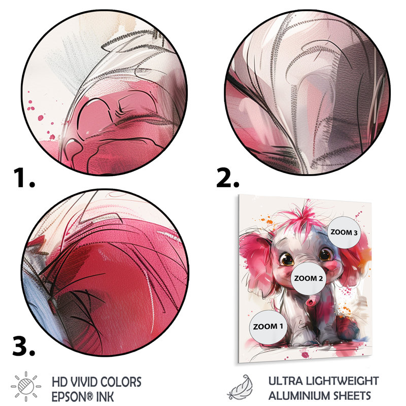 Pépinière de bébé éléphant caricature I - décoration murale éléphant, Sans cadre, métal, H 40 po x l 30 po