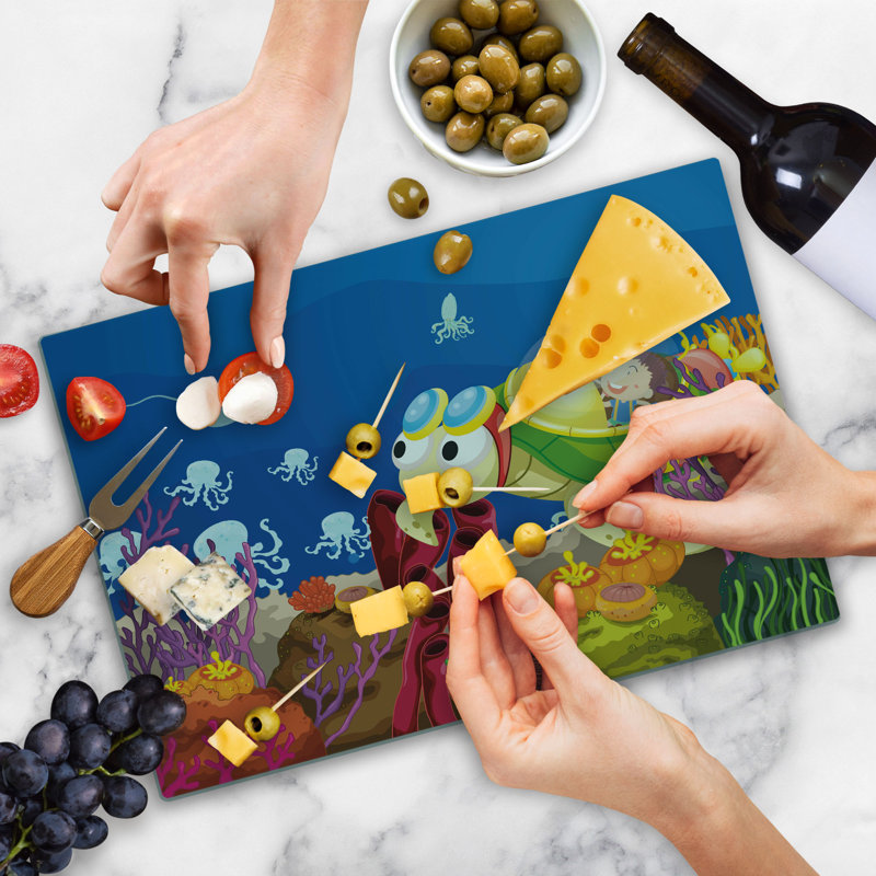 Ambesonne Cartoon Cutting Board Large Size Turtle Multicolor