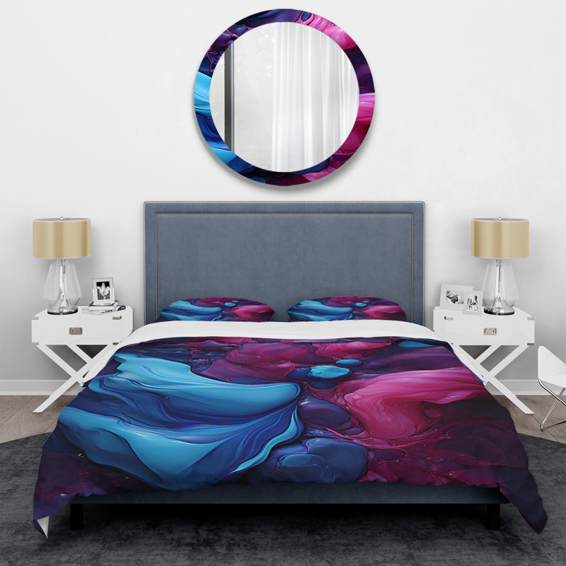 Ensemble de housse de couette bleu et mauve sans soudure Marble River IV - Abstract Modern Shapes