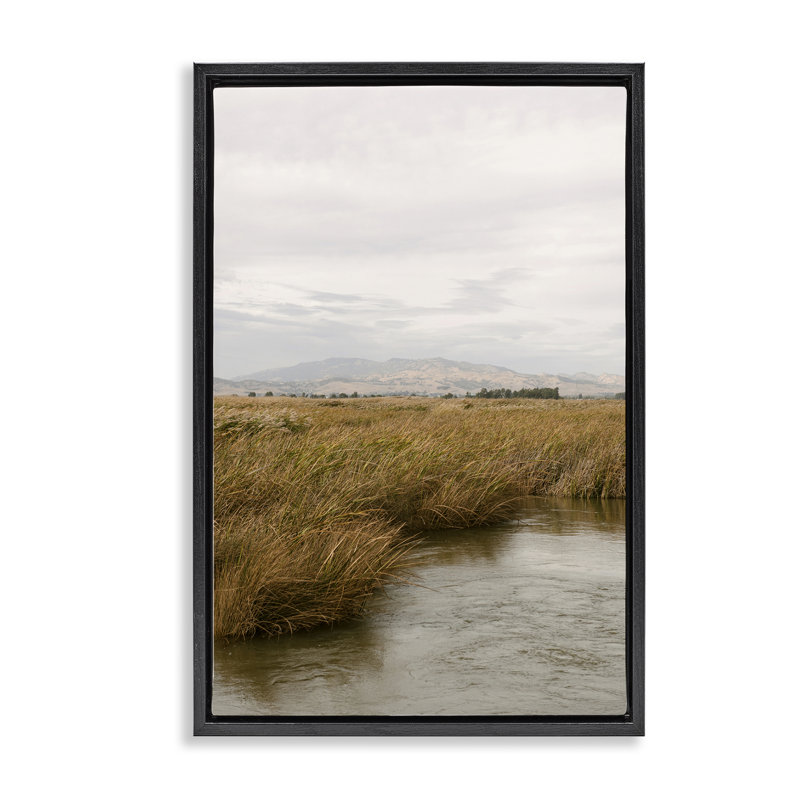  «Marshland with Distant Mountain Floater» par Crystal Lynn Collins, H 25 po x l 17 po, Cadre flottant noir de jais