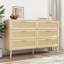 Commode 6 tiroirs en rotin pour chambre à coucher, commode moderne 6 tiroirs, commode large avec poignées en bois, commode en rotin pour salon, chambre à coucher, couloir