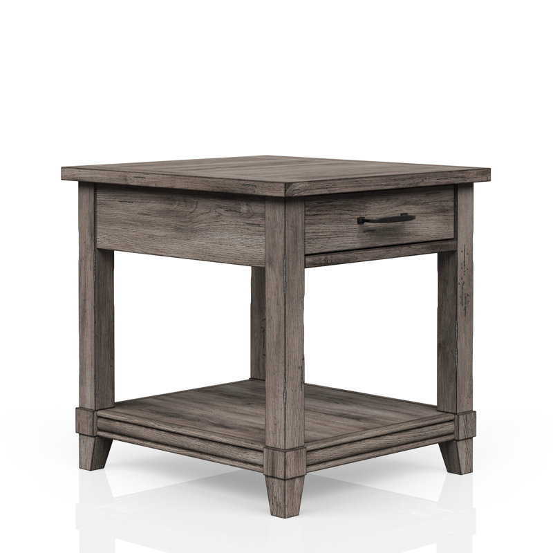 Table de bout rustique grise avec options de rangement et capacité de charge
