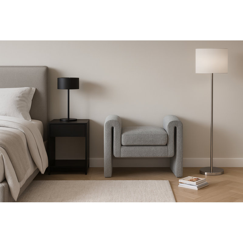 Hobel Boucle Upholstered Bench, Grey Boucle Fabric