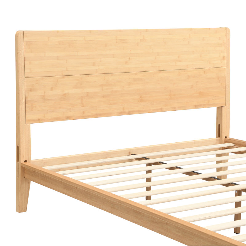 Lit plateforme moderne en bois de bambou de taille moyenne de 12 pouces avec support en lattes de bois, aucun sommier requis, assemblage facile