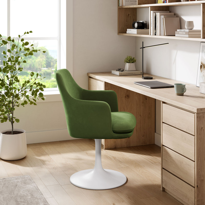 Fauteuil pivotant en velours Lippa Performance, Velours vert mousse, Blanc