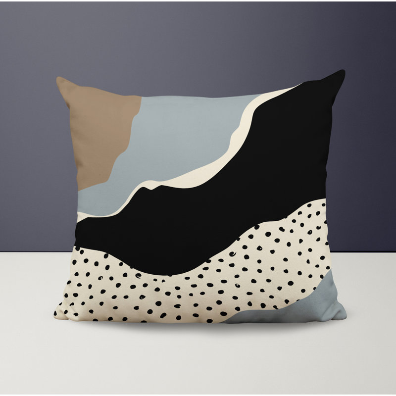 Coussin décoratif intérieur / extérieur en polyester filé Toni, 17 po x 17 po, Gris / blanc cassé / beige / noir