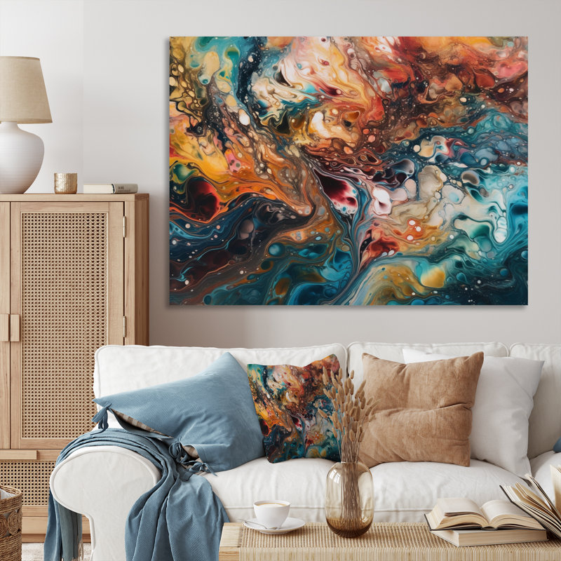 Impression sur toile abstraite bleu sarcelle marbré - fantaisie I, H 12 po x l 20 po x P 1 po, Toile tendue