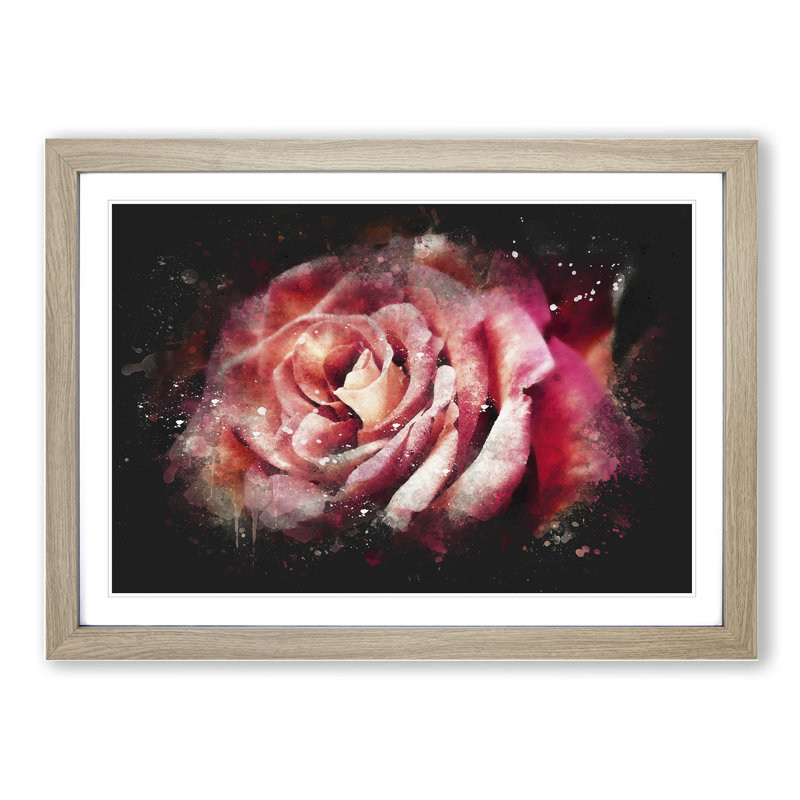 Pink Rose Flower Vol.4 - Picture Frame Graphic Art, Oak Framed, 27cm H x 36cm W x 2cm D