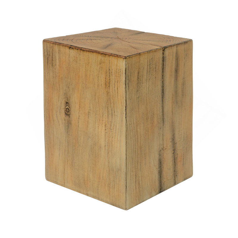 Wood-Look Square-Column MGO End Table, H18",Wood-Like Distressed Finish, Mix With Different Heights, Indoor Outdoor Use,Natural Color
