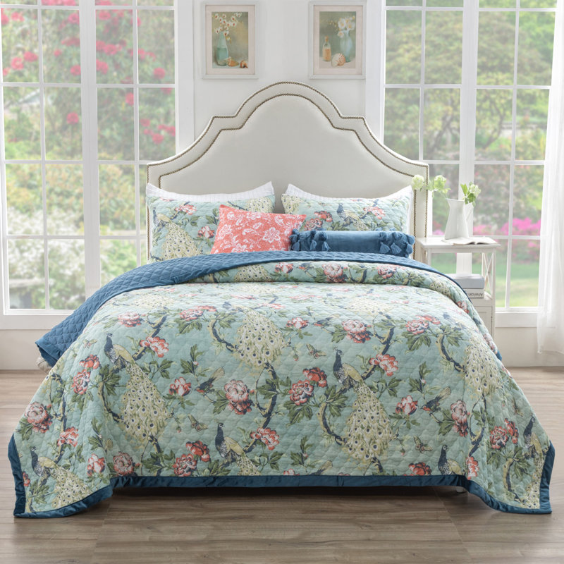 Greenland Home Fashions Pavona Jade 3-Piece Queen Size Quilt Set 90x90 + 20x26 (2), Queen Quilt + 2 Standard Shams