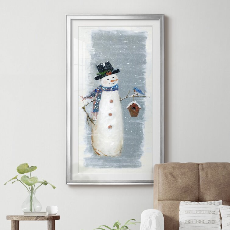 Primitive Vintage Hand Painted Snowman with String of Hearts