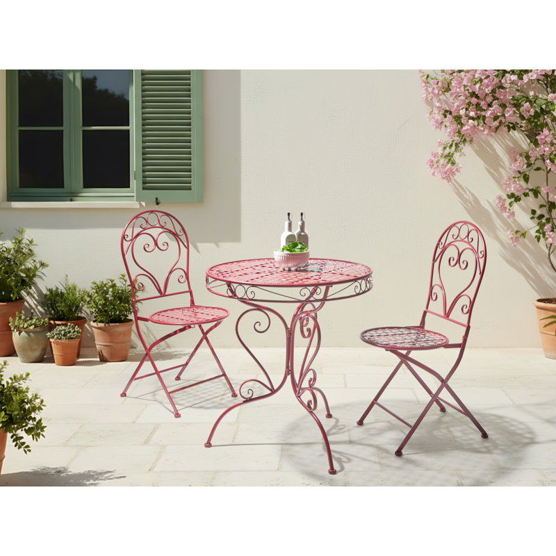 Bistro Set ALBINIA Metal Burgundy, Burgundy
