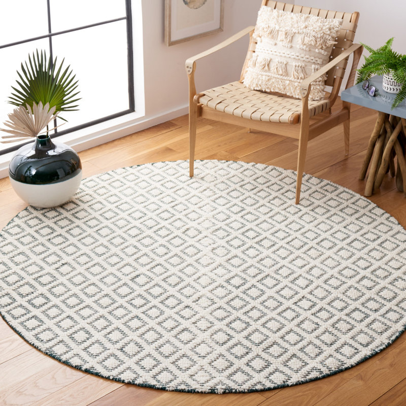 Vermont Hand Woven Wool Geometric Rug, Round 6'