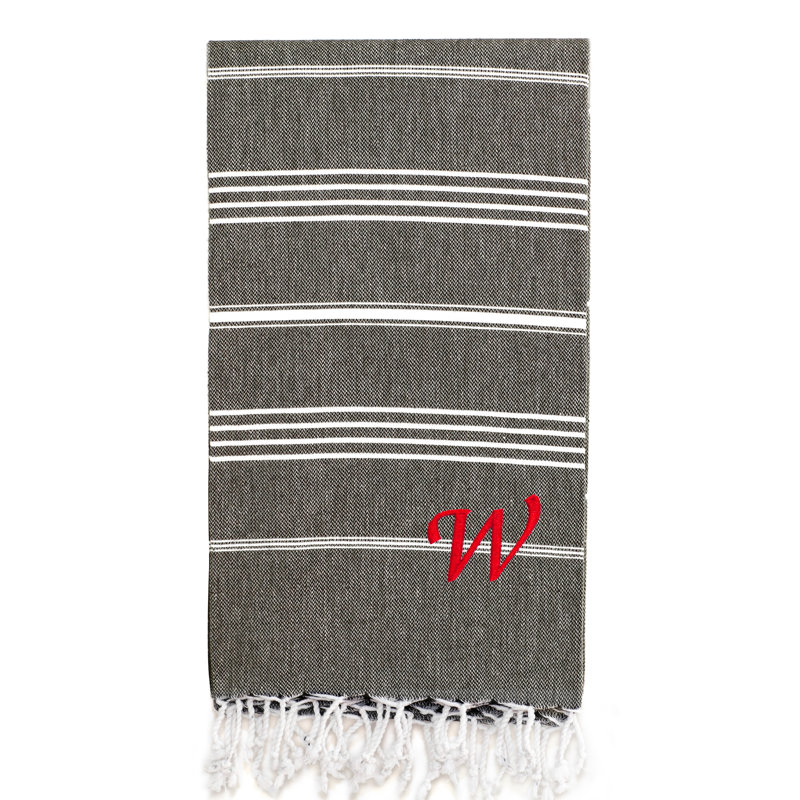 Serviette de plage 100% coton Pestemal Lucky, Gris foncé / Blanc, W