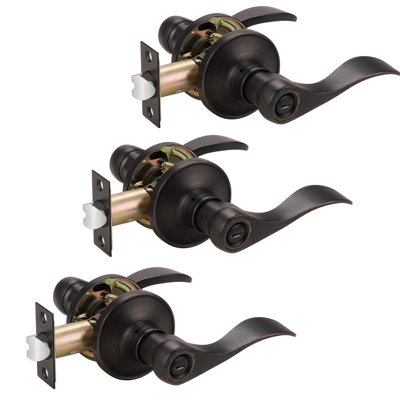 Door Lever with Round Rosette, Oil Rubbed Bronze, Passage (Hall & Closet)