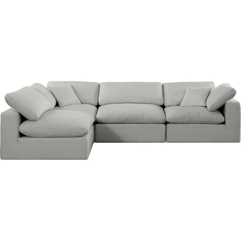 Ivola Upholstered L-Shaped Sectional Reversible, Grey Linen Textured Fabric