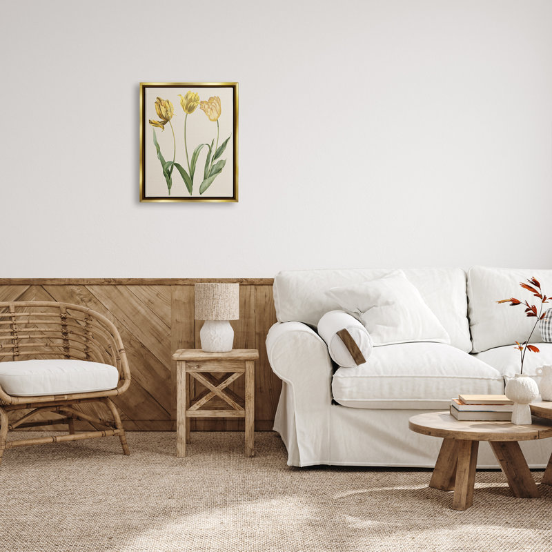 Three Tulip Sprigs Gold Framed Canvas Art Print