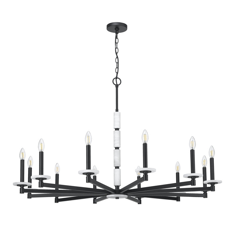 Lustre moderne Kaden, 12 lumières, Noir mat, H 29,5 po x l 48 po x P 48 po