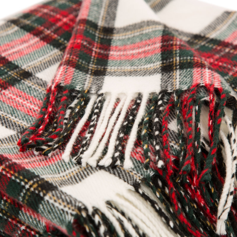 Red and White Plaid Acrylic Fringe Throw Blanket