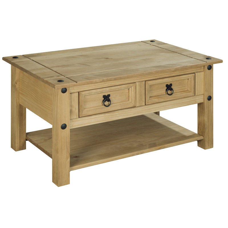 Coffee Table with Storage 2 Drawer Solid