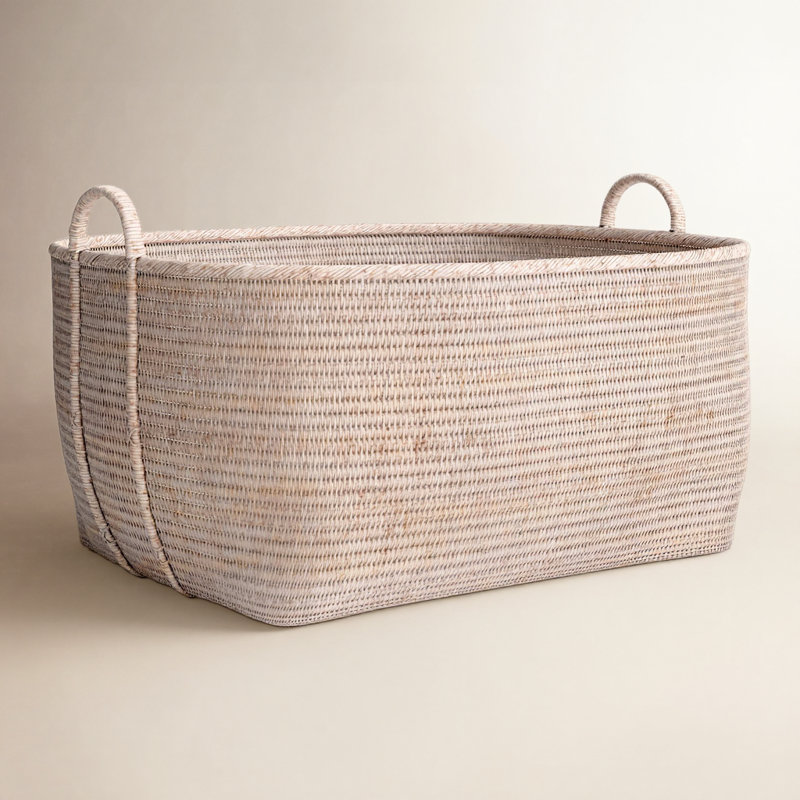 Panier en rotin Thelma, H 14 po x l 25 po x P 22 po, Blanc délavé
