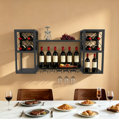 Étagère à vin murale à 2 niveaux pour bouteilles de vin et verres à vin, pour la cuisine et la salle à manger