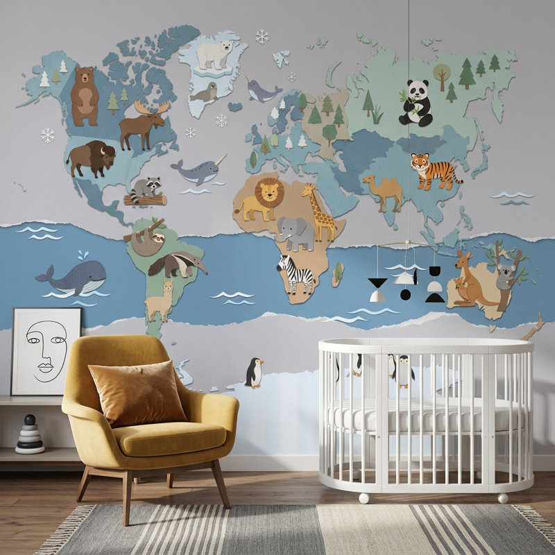 Papier peint carte du monde, Non tissé, 160 po x 108 po