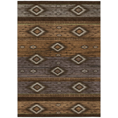 Machine Washable Indoor/Outdoor Xhevrie Chocolate Rug
