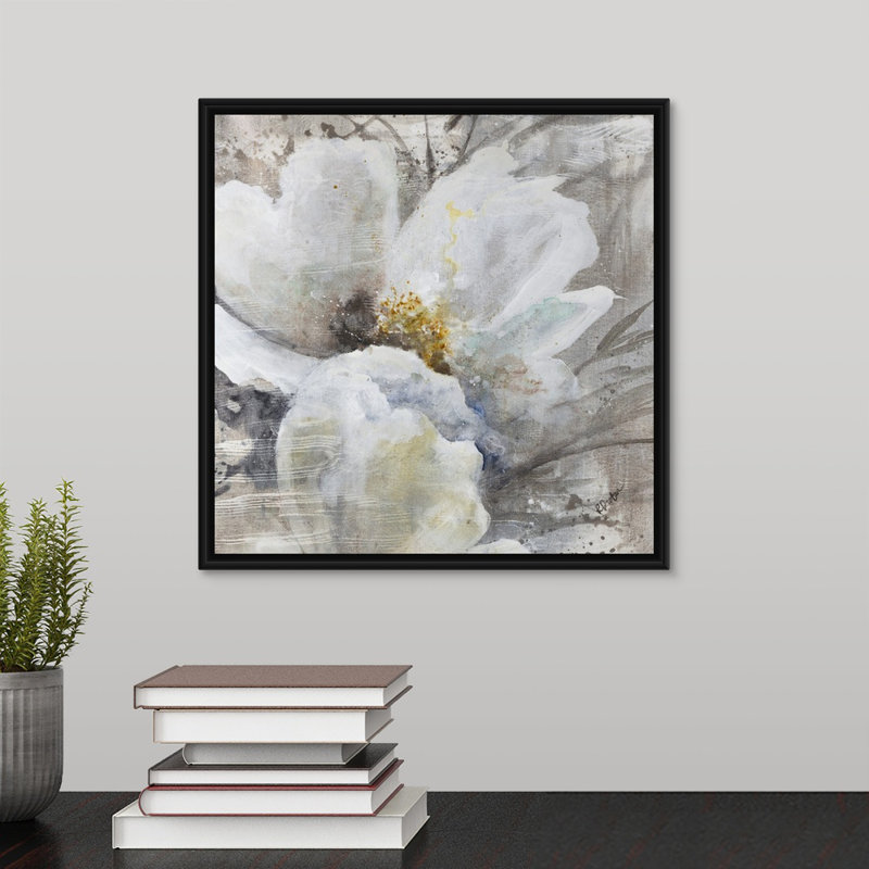 « allegretto iii », peinture sur toile, H 21,7 po x l 21,7 po x P 1,75 po, Cadre flottant noir