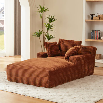 Méridienne orange en velours côtelé, bureau moderne avec coussin à ressorts, ergonomique, sans assemblage, canapé surdimensionné élégant, méridienne pour le salon, soutien, utilisation instantanée