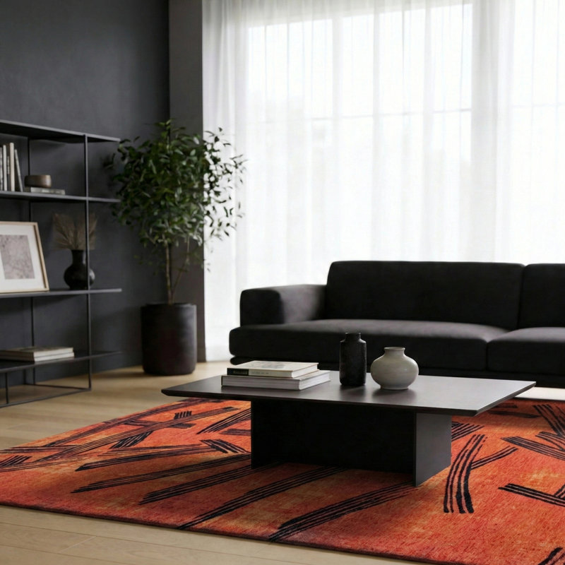 Meditation Kanji Ginger Chocolat Recycled P.E.T Area Rug, Rectangle 80 x 150 cm