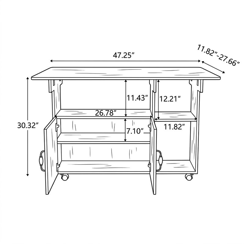 Modern Multifunctional Folding Kitchen Island Table with Storage Shelves and Rolling Wheels for Small Spaces, Natural