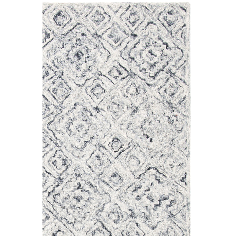 Micro-Loop Hand Tufted Wool/Cotton Geometric Rug in Gray/Beige, Runner 2'3" x 7'