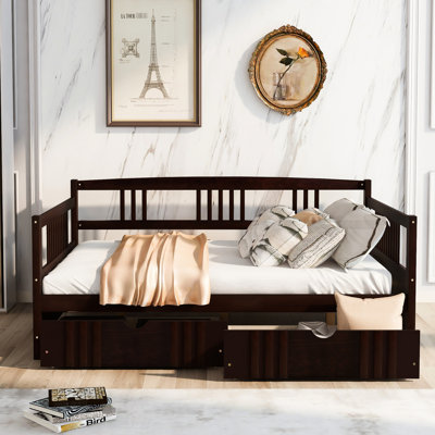 Daybed With Two Practical Drawers - Solid Wood For A Neat Living Room Full Size Drawers, Made From Structure