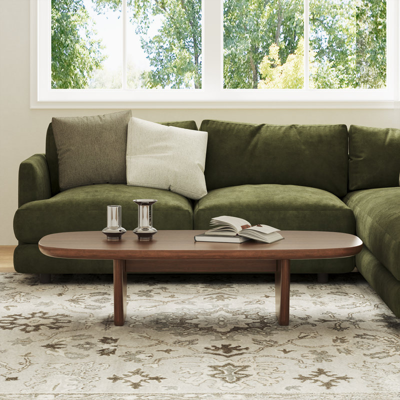 Modern Minimalist Oval Wood Grain Coffee Table With Dual Support Legs