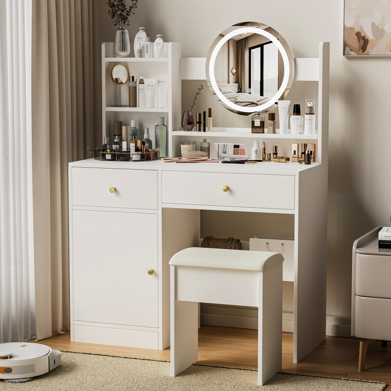 Meuble-lavabo blanc avec miroir et lumières