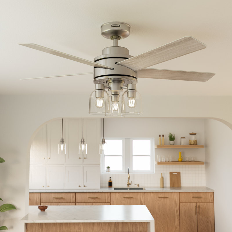 52" Lochemeade 5-Blade Standard Ceiling Fan with Remote Control and LED Light Kit Included, Brushed Nickel