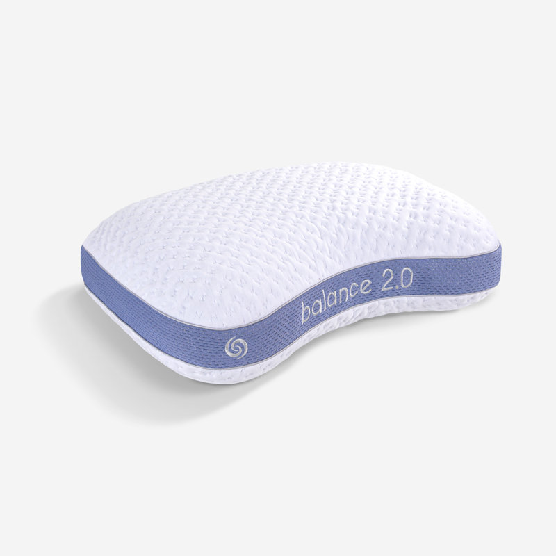 White and Blue Curved Performance Pillow for Side Sleepers