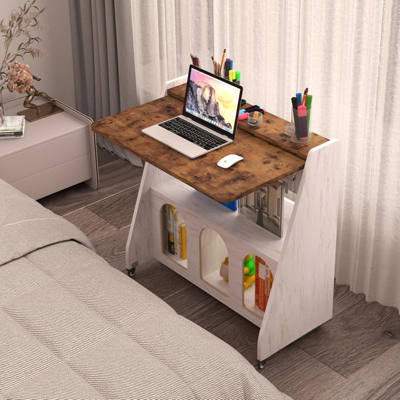 Home Office Desk With Wheels,Multipurpose Mobile Workstation,Rolling Computer Writing Desk With 4 Lockable Wheels And Storage(Rustic Brown)